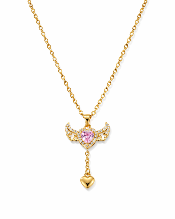 Pink Heart Angel Pendant Necklace