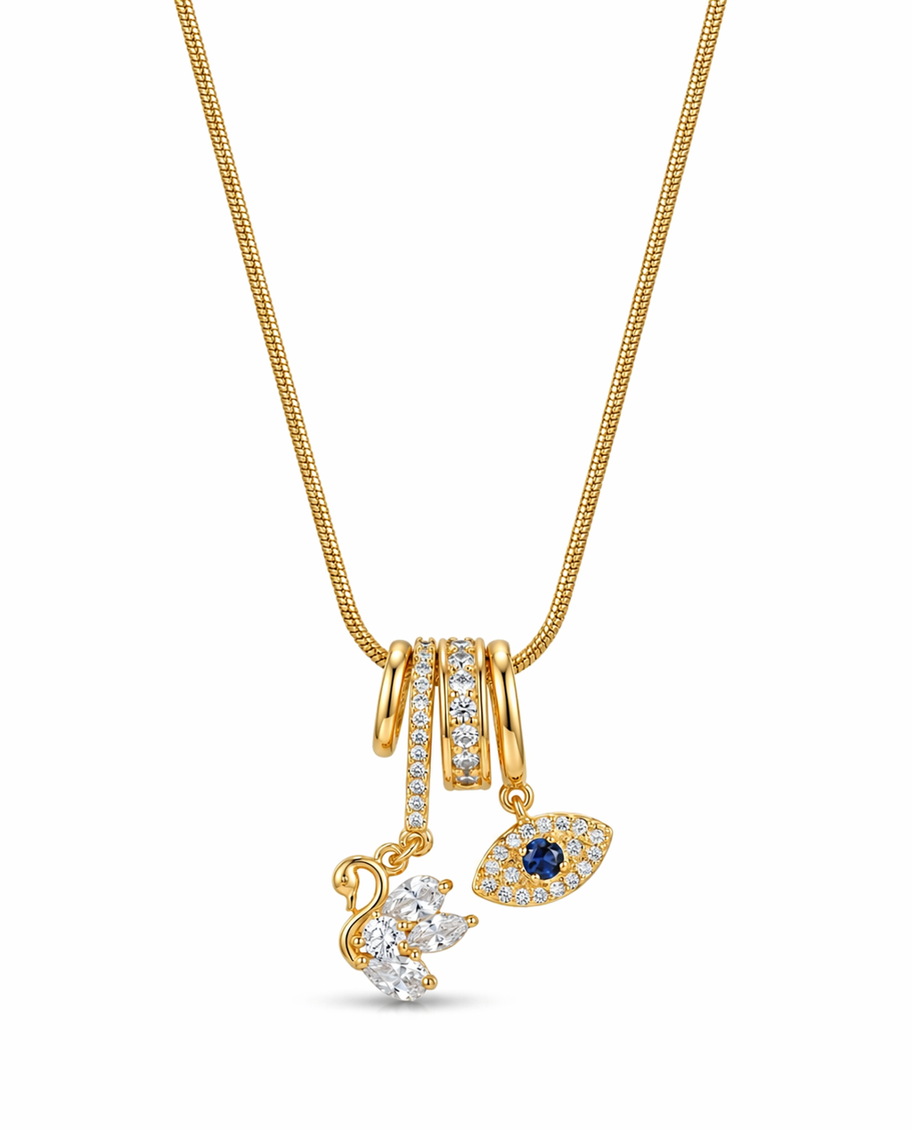 Evil Eye Swan Charm Pendant Necklace