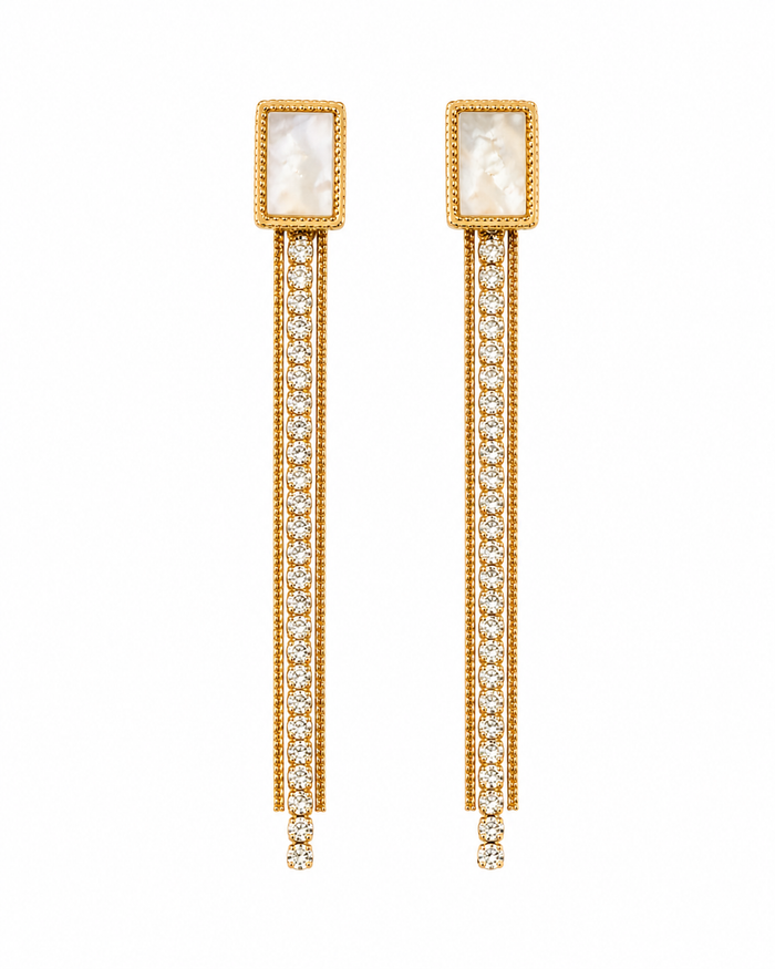 Modern Crystal Tassel Gold Dangler Earrings