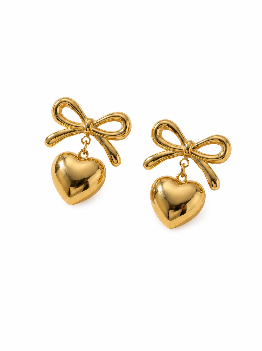 Elegant Bow Heart Drop Gold Earrings