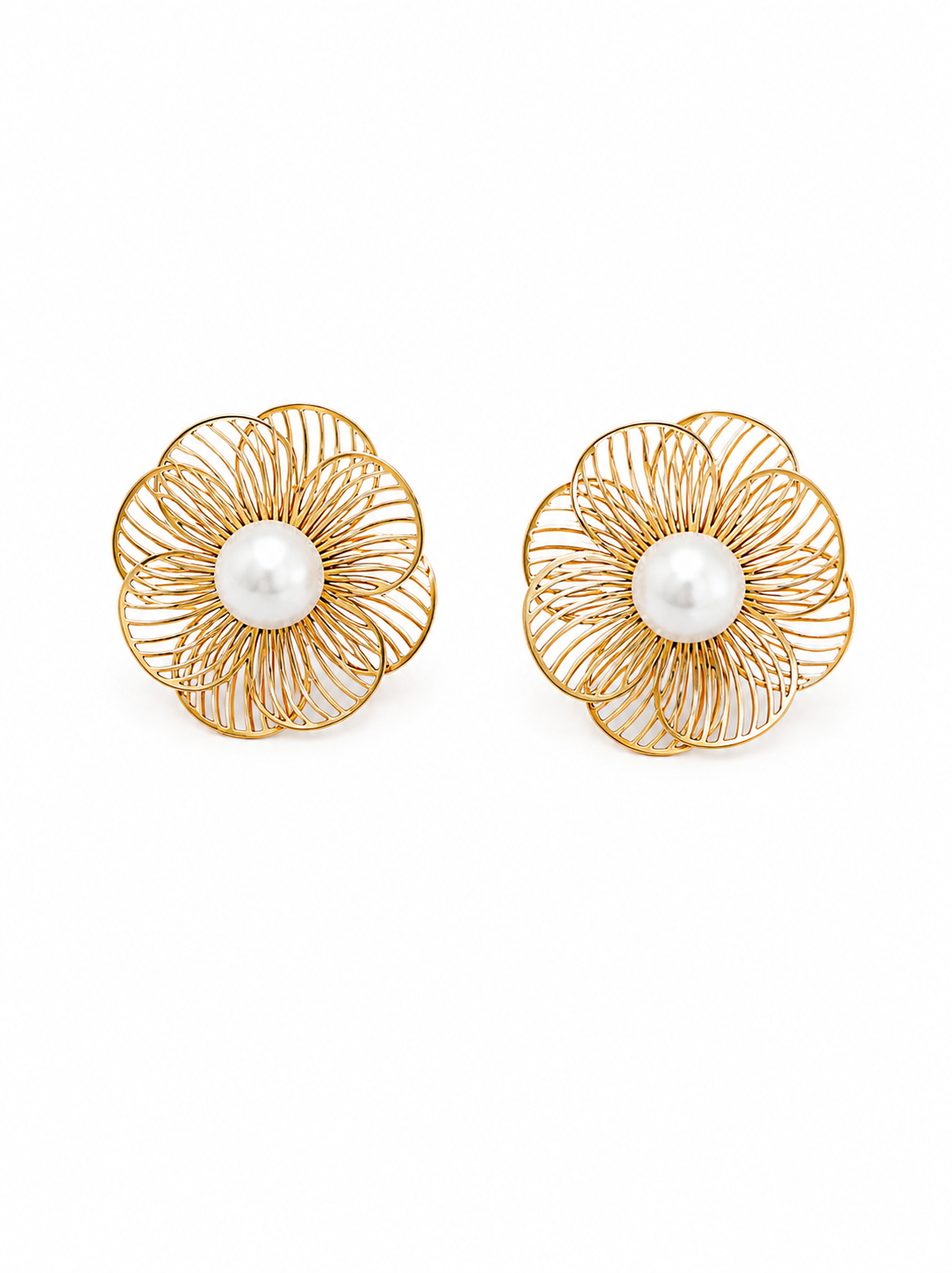 Floral Pearl Gold Stud Earrings