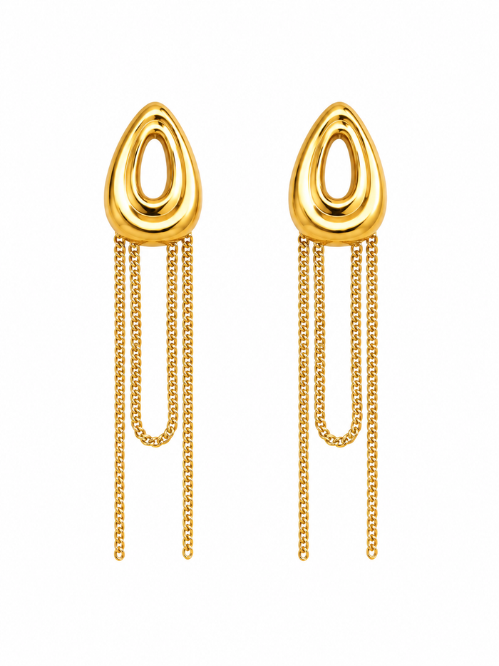 Triple Chain Teardrop Gold Earrings