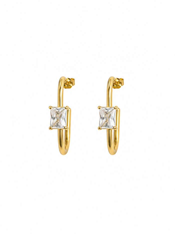 Crystal Hoop Gold Earrings