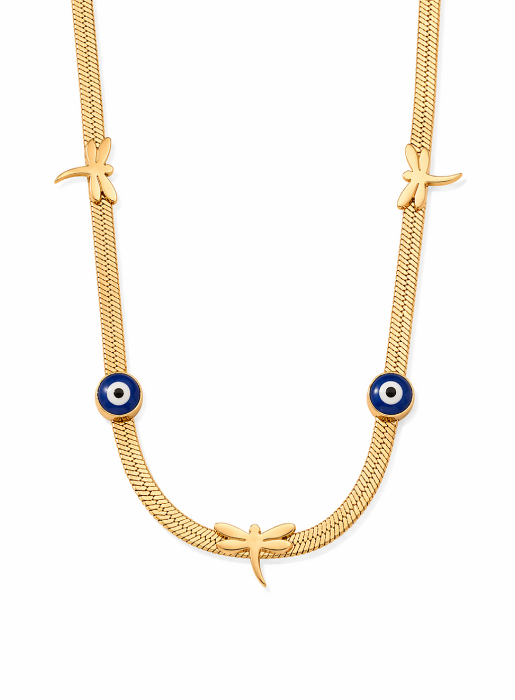 Evil Eye & Dragonfly Snake Chain Necklace
