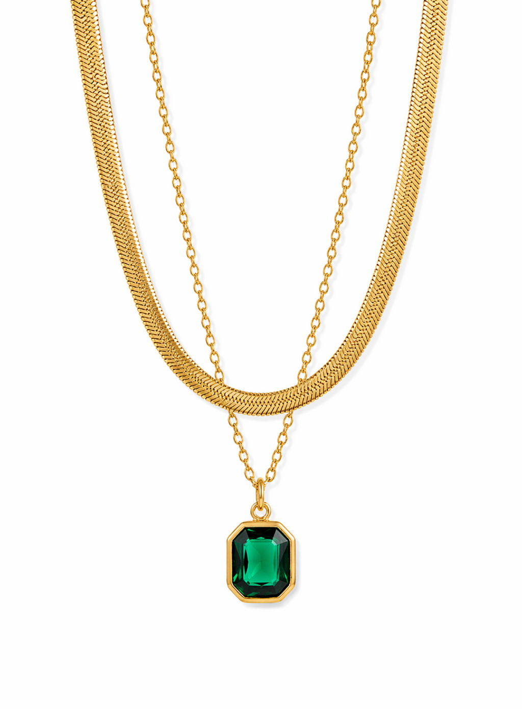 Emerald Green Dual Stone Pendant Necklace