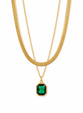Emerald Green Dual Stone Pendant Necklace