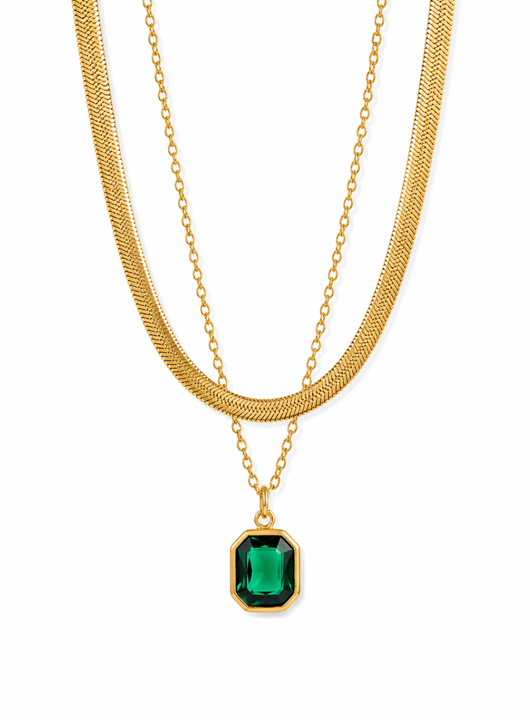 Emerald Green Dual Stone Pendant Necklace