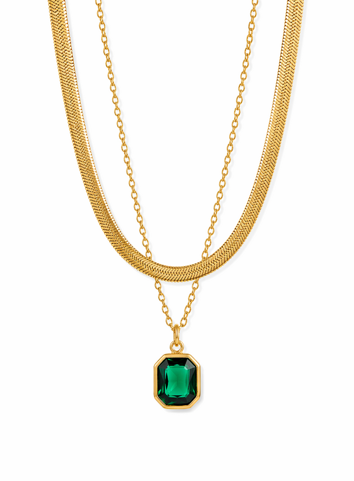 Emerald Green Dual Stone Pendant Necklace