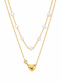 Layered Pearl & Heart Charm Necklace