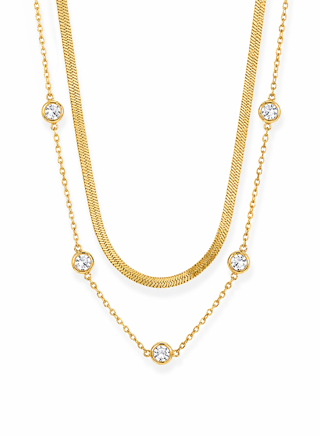 Layered Snake Chain & Crystal Station Necklace