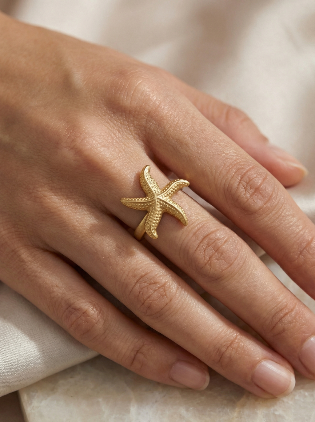 Coastal Starfish Textured Gold Ring
