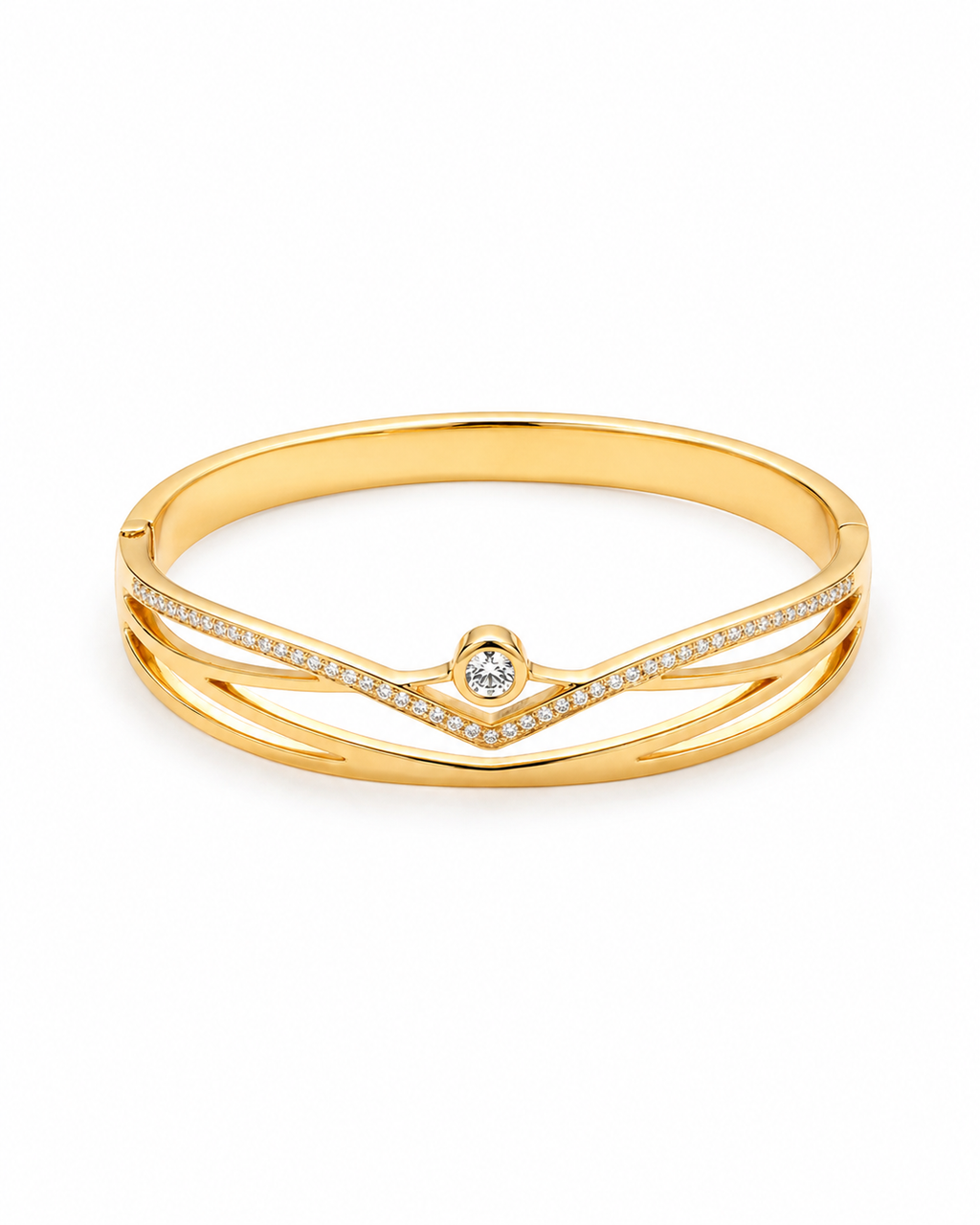 Chevron Crystal Gold Bangle