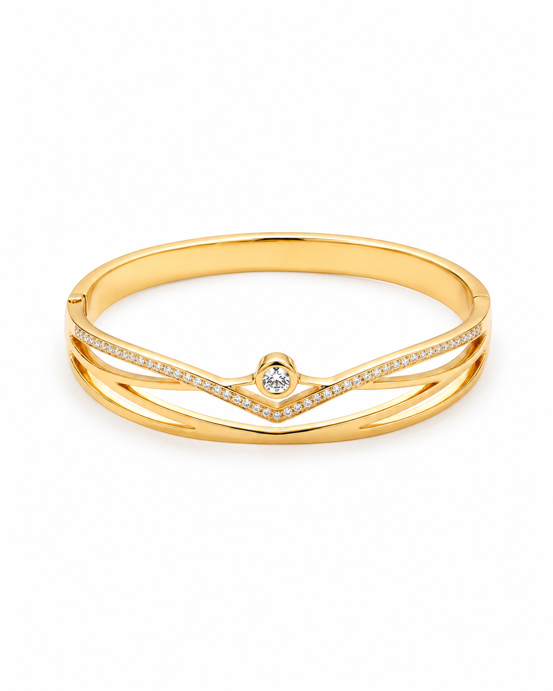 Chevron Crystal Gold Bangle