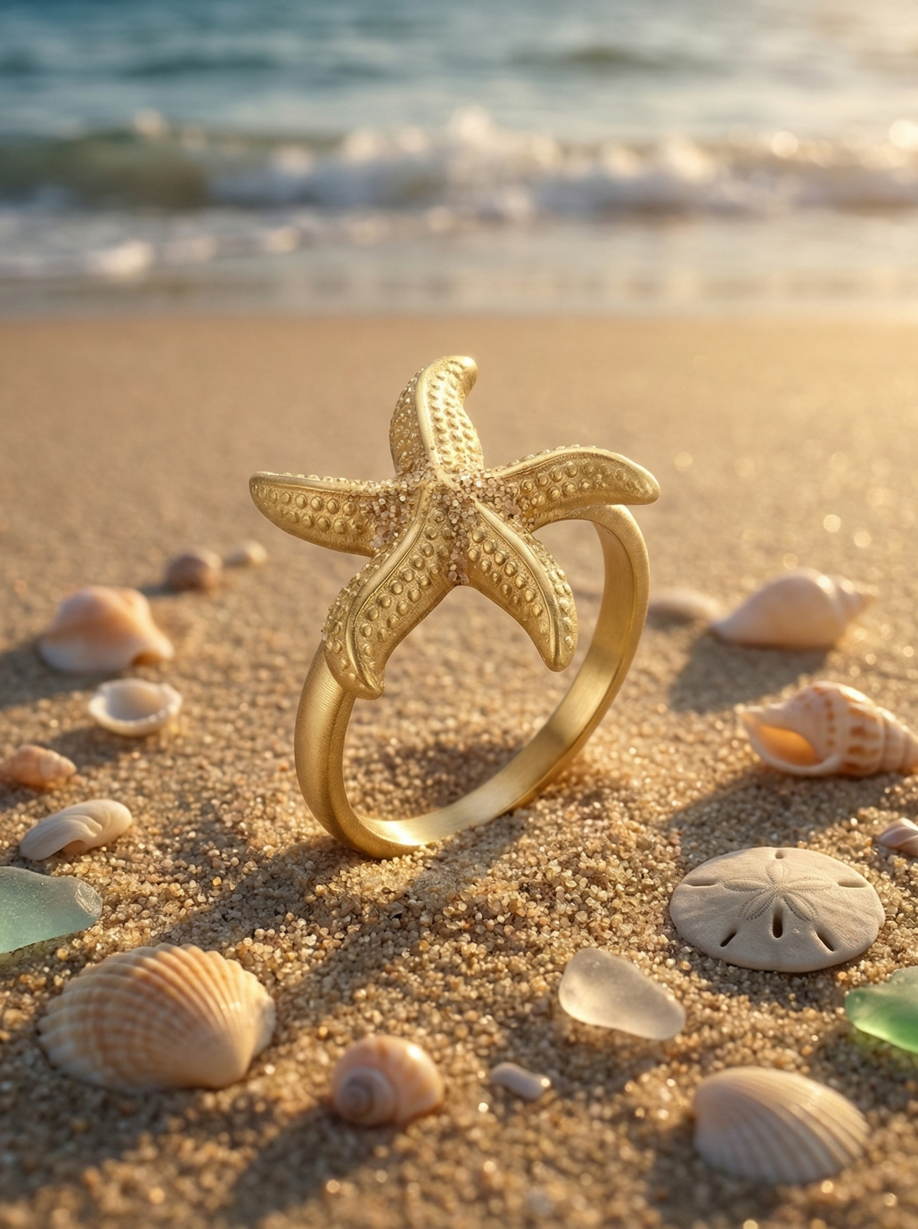 Coastal Starfish Textured Gold Ring