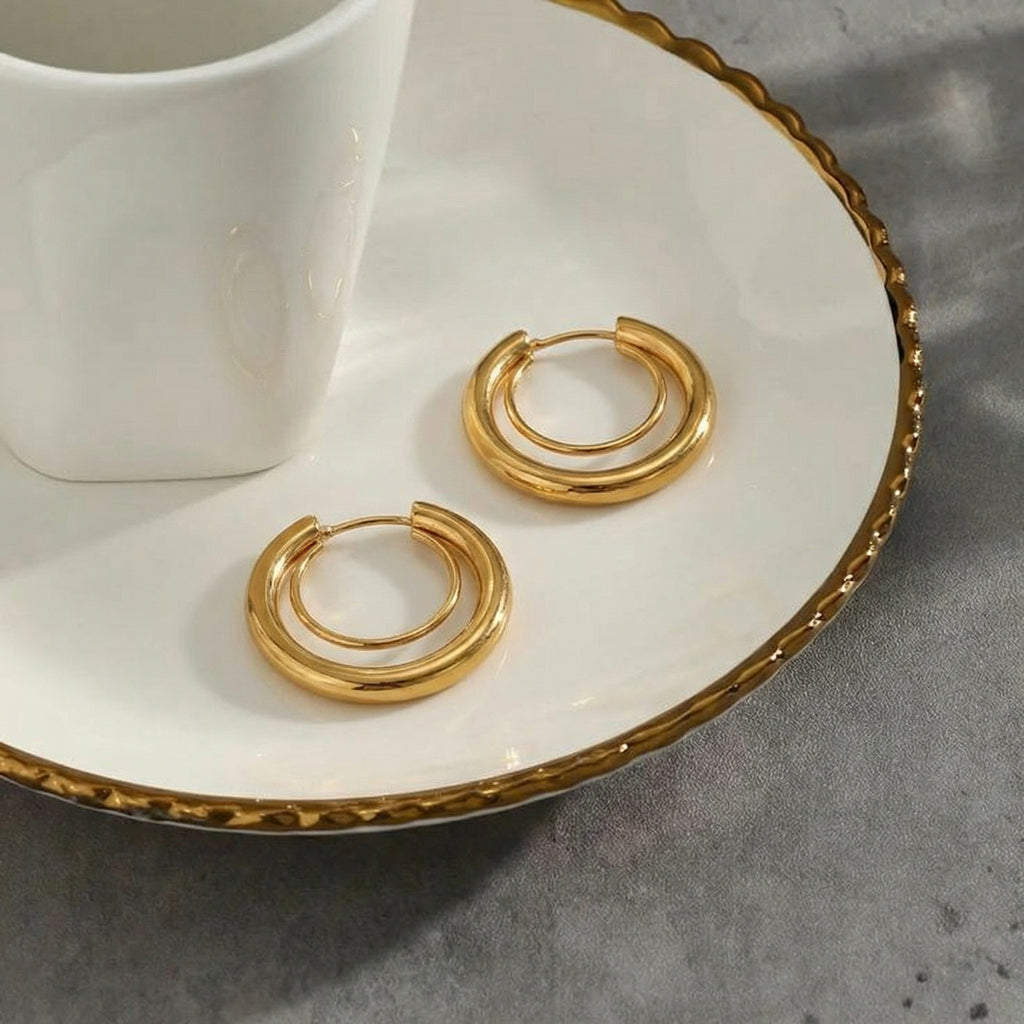 Double Halo Gold Hoop Earrings