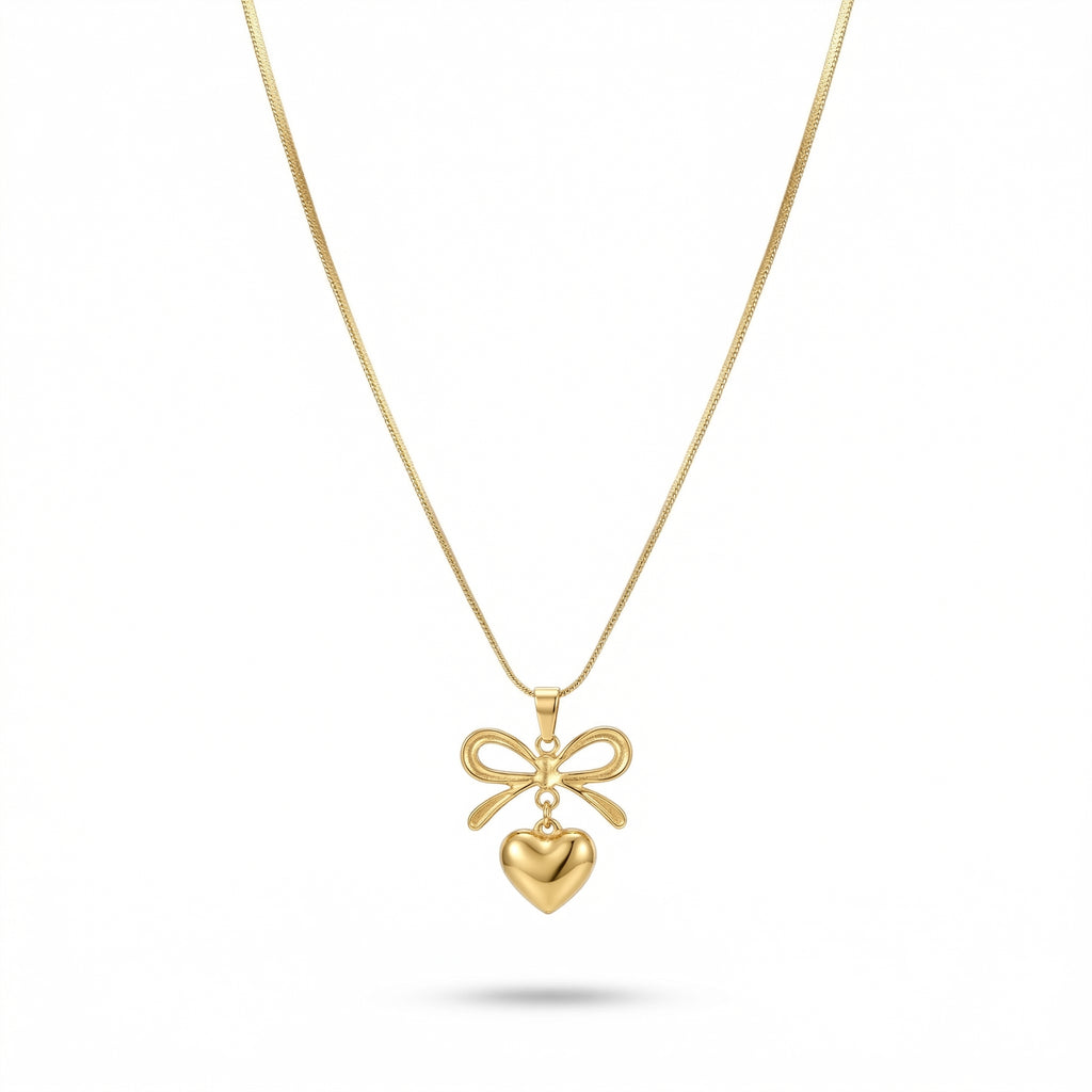 Elegant Bow Heart 18K Gold Plated Necklace