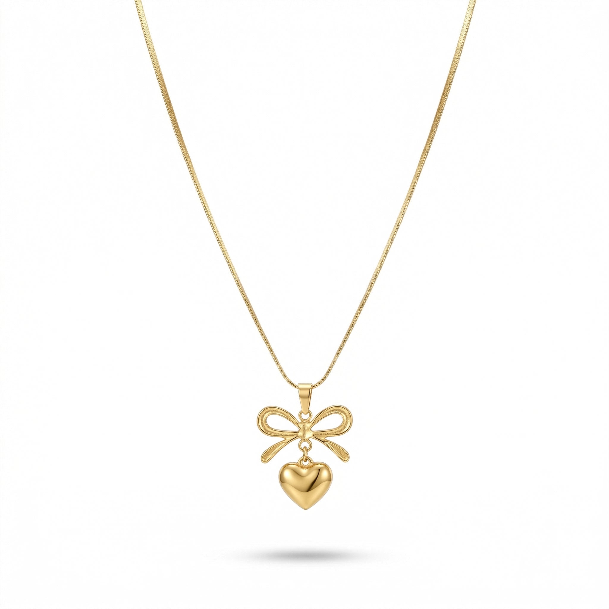 Elegant Bow Heart 18K Gold Plated Necklace