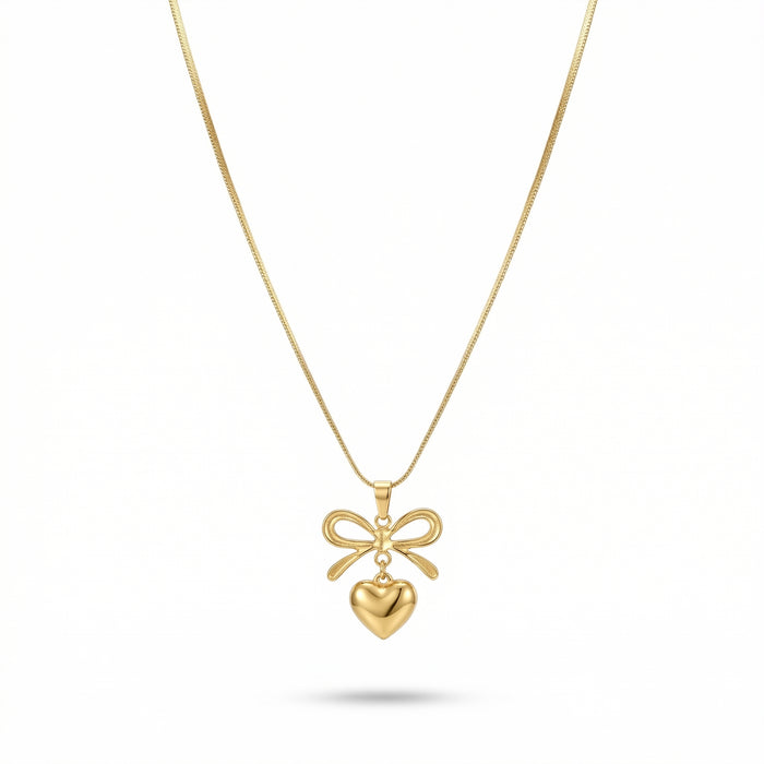 Elegant Bow Heart 18K Gold Plated Necklace