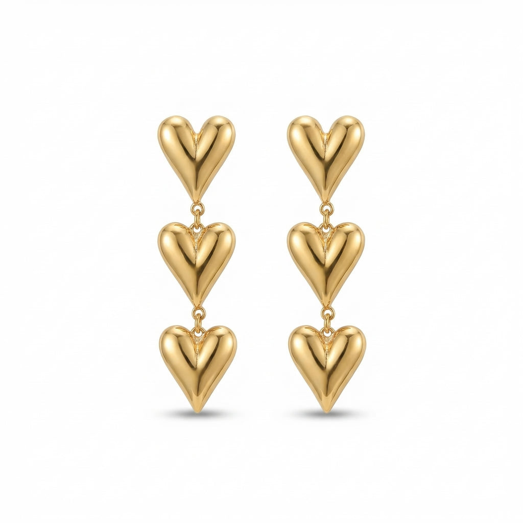 Elegant Three-Heart Dangling Earrings – Chic Party Jewelry