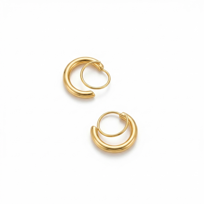 Double Halo Gold Hoop Earrings