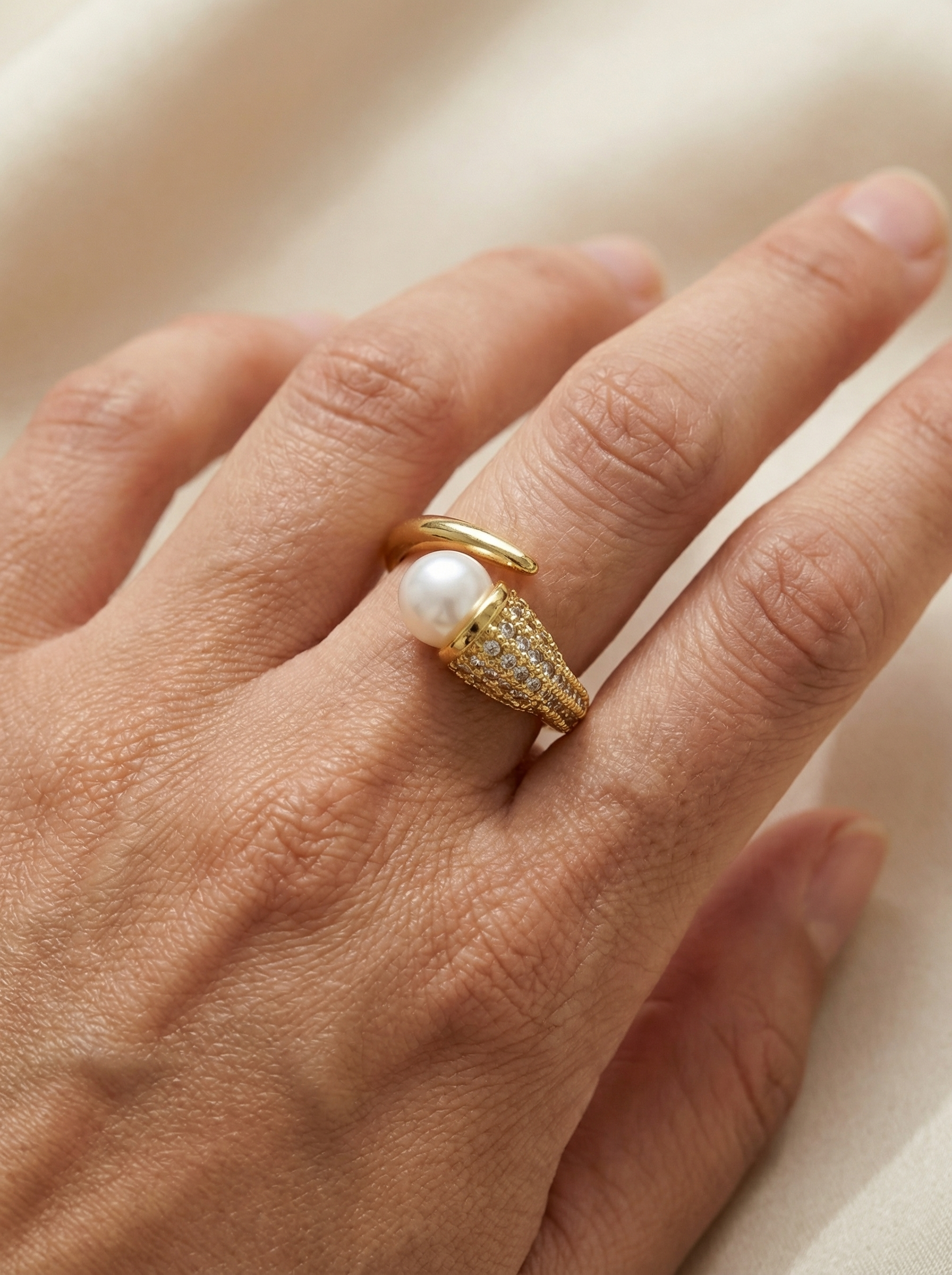 Pearl Pave Open Ring