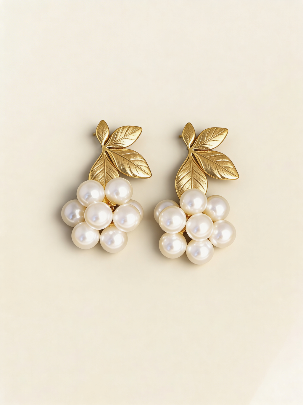 Elegant Pearl Leaf Drop Gold Earrings