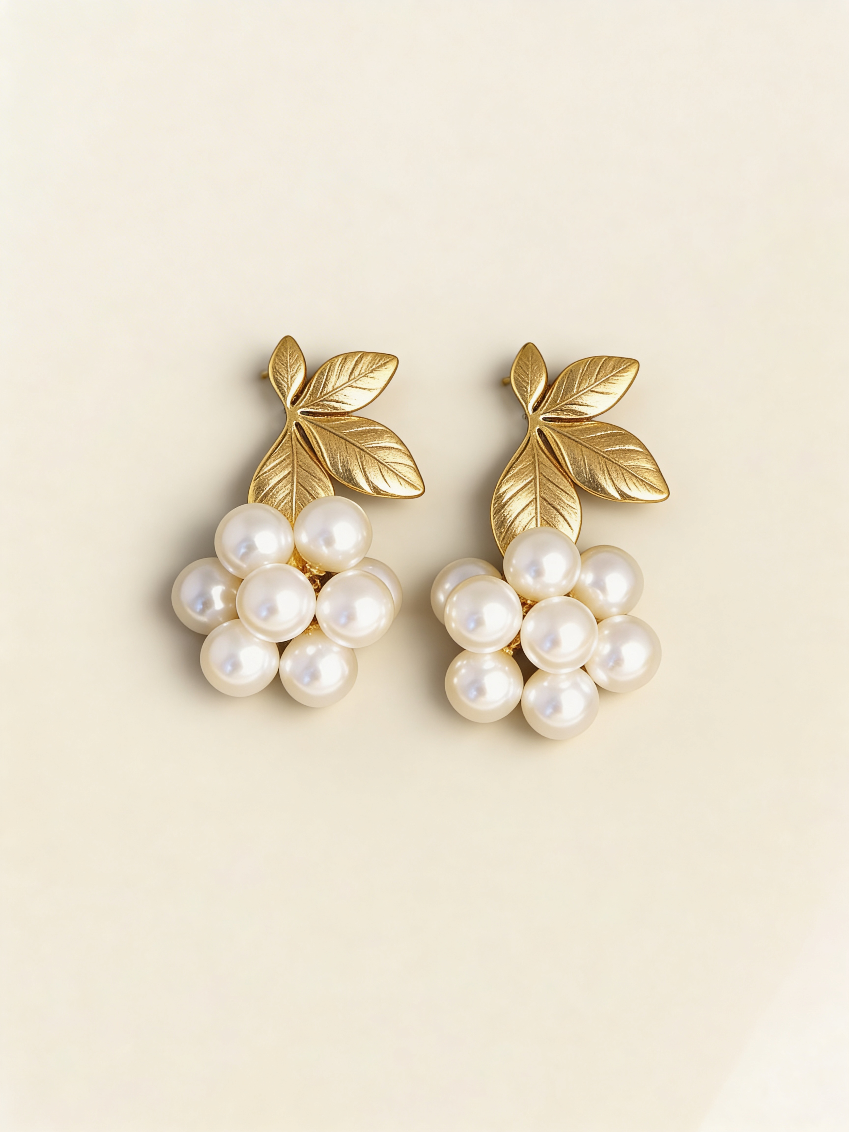 Elegant Pearl Leaf Drop Gold Earrings