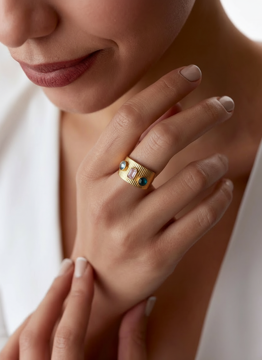 Textured Gem Band Ring