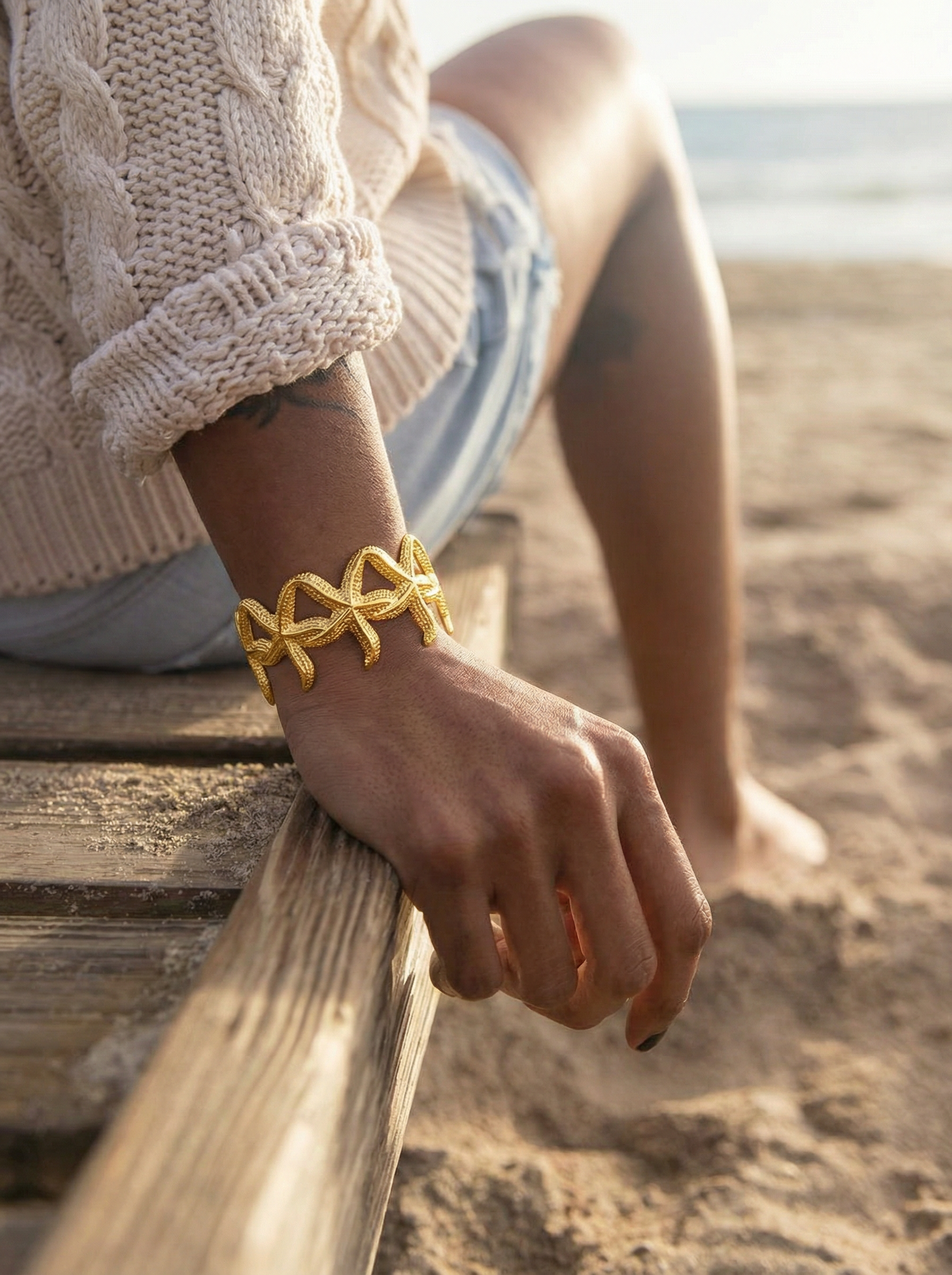 Ocean Starfish Statement Gold Cuff Bracelet