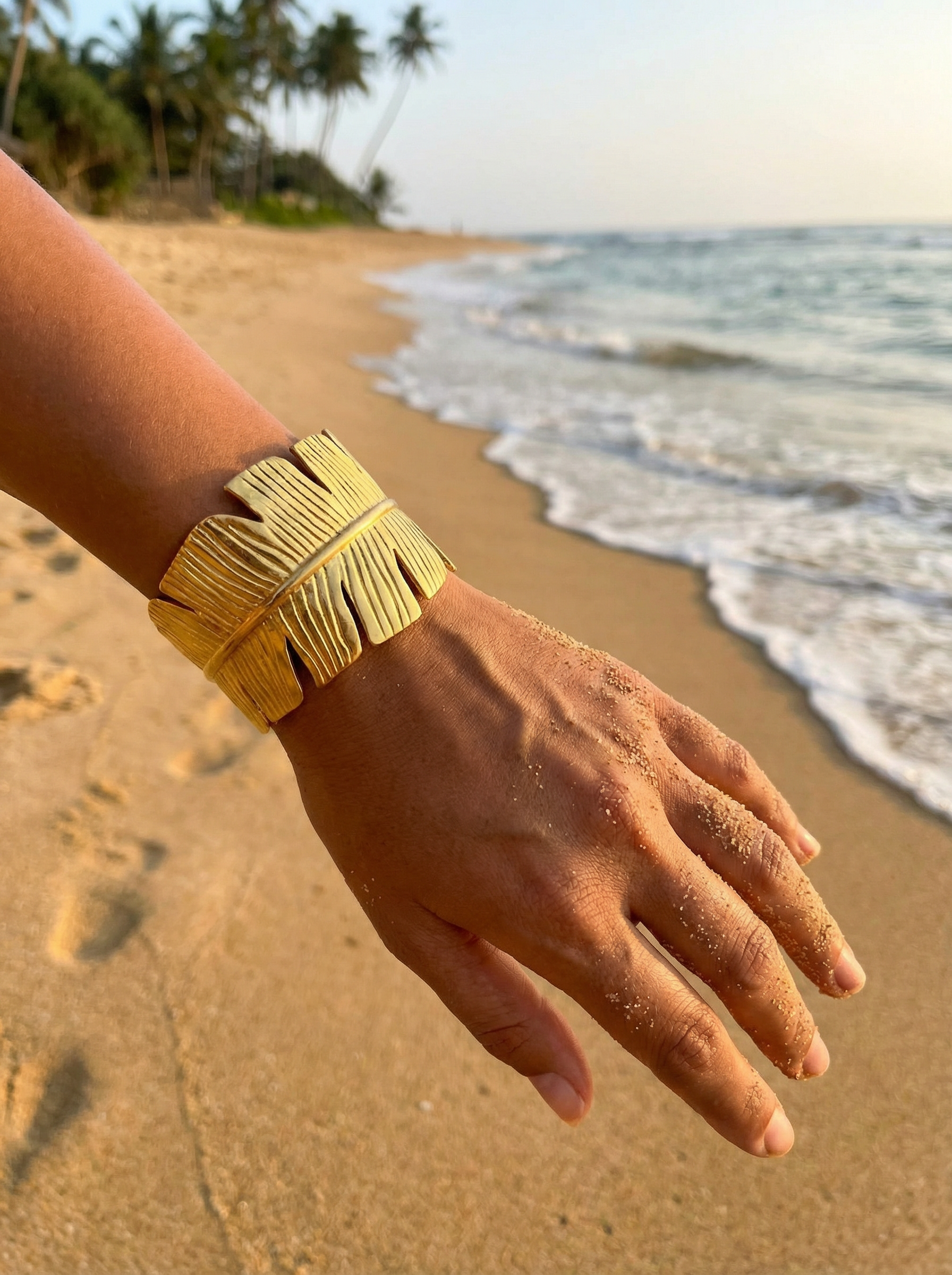 Textured Leaf Statement Gold Cuff Bracelet