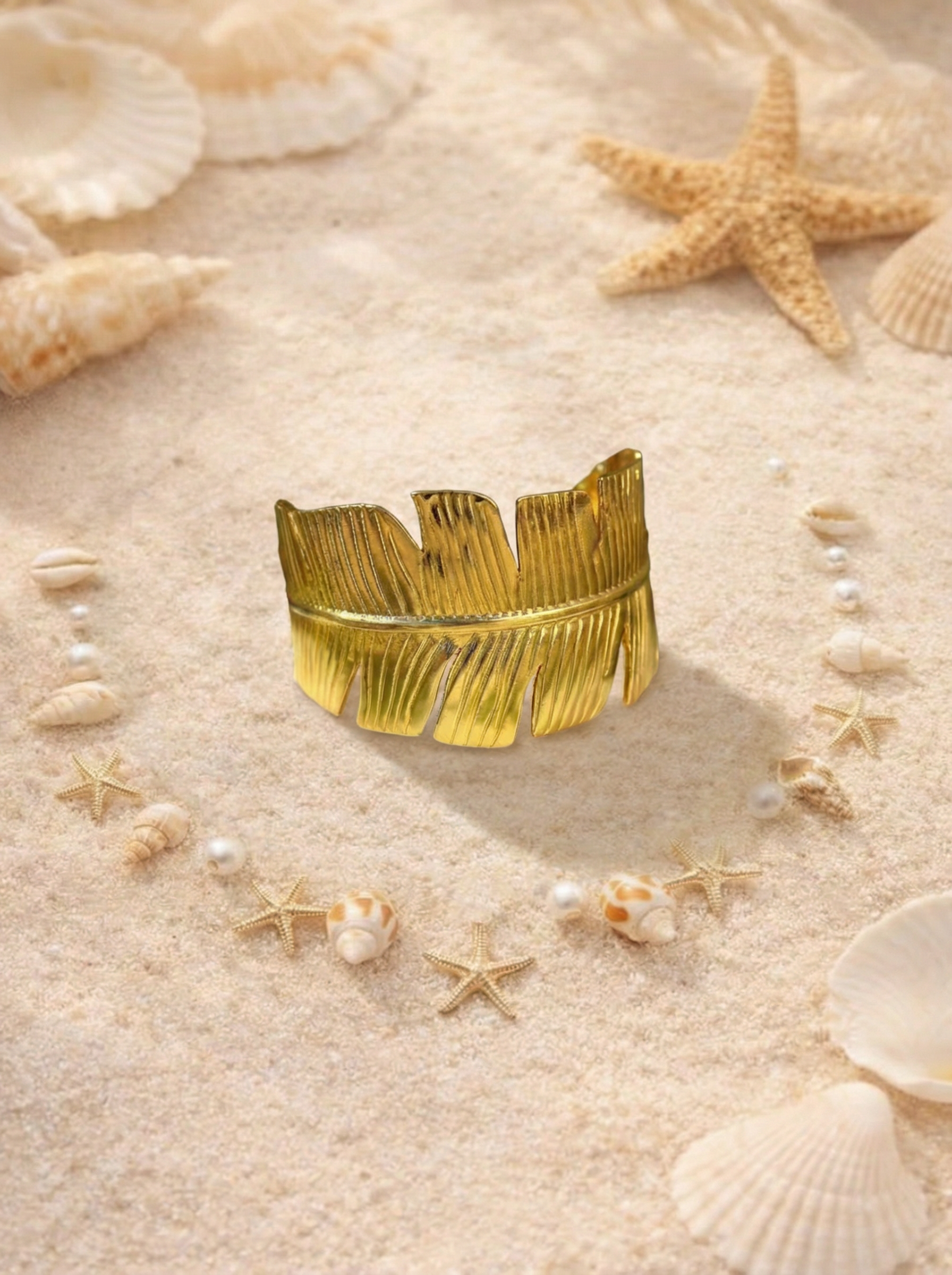 Textured Leaf Statement Gold Cuff Bracelet