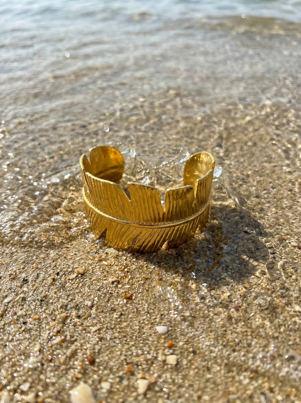 Textured Leaf Statement Gold Cuff Bracelet