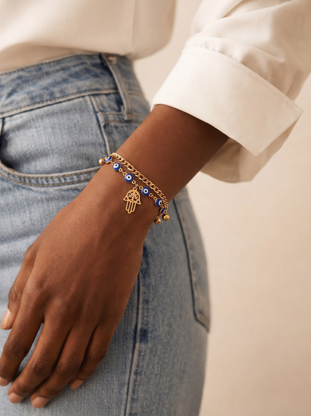 Modern Evil Eye Charm Gold Bracelet