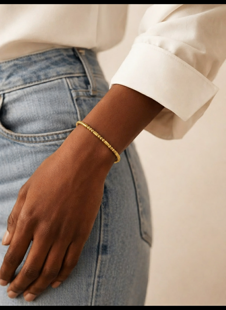 Minimal Beaded Gold Bracelet