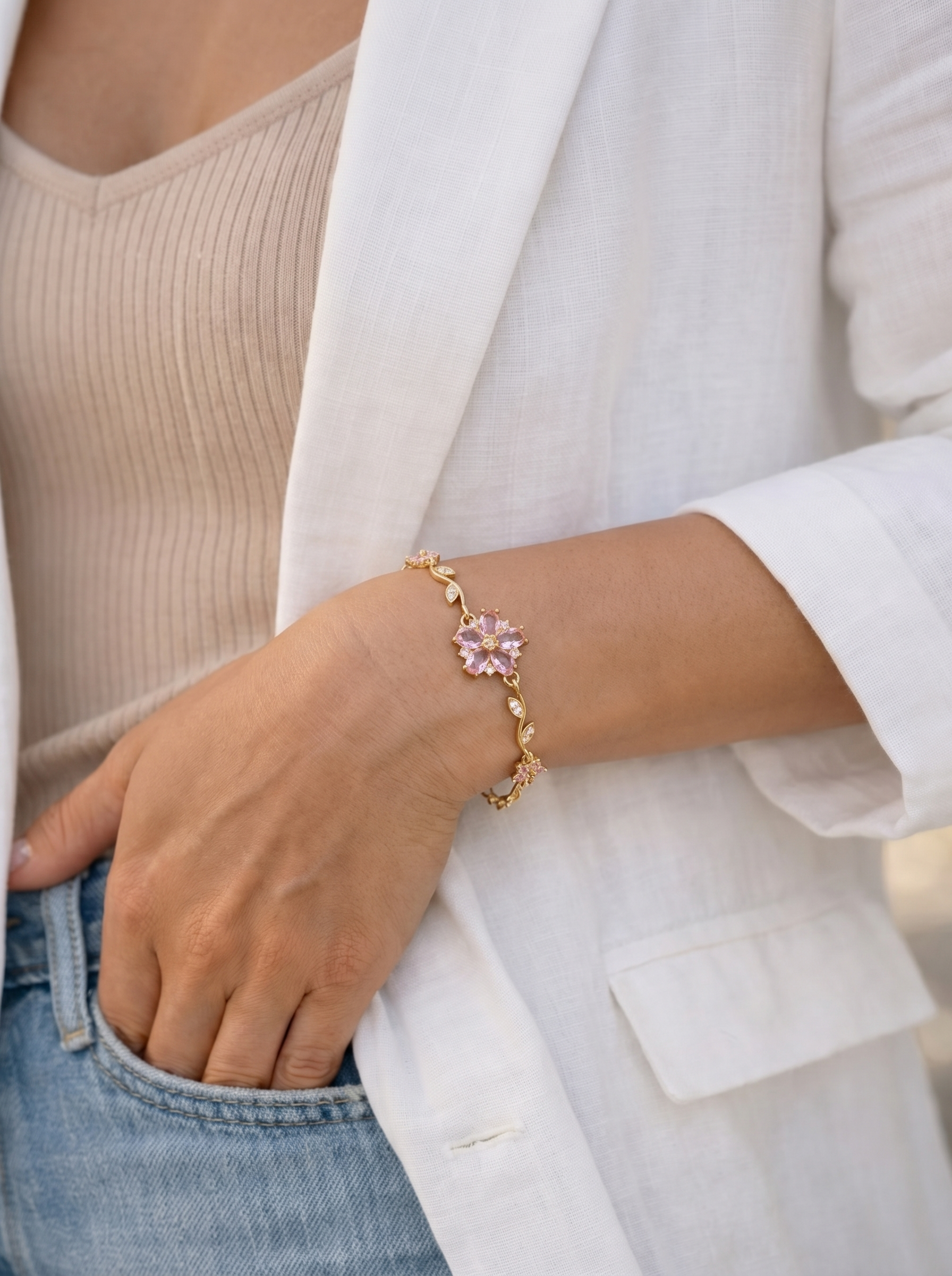 Blush Bloom Floral Tulip Bracelet
