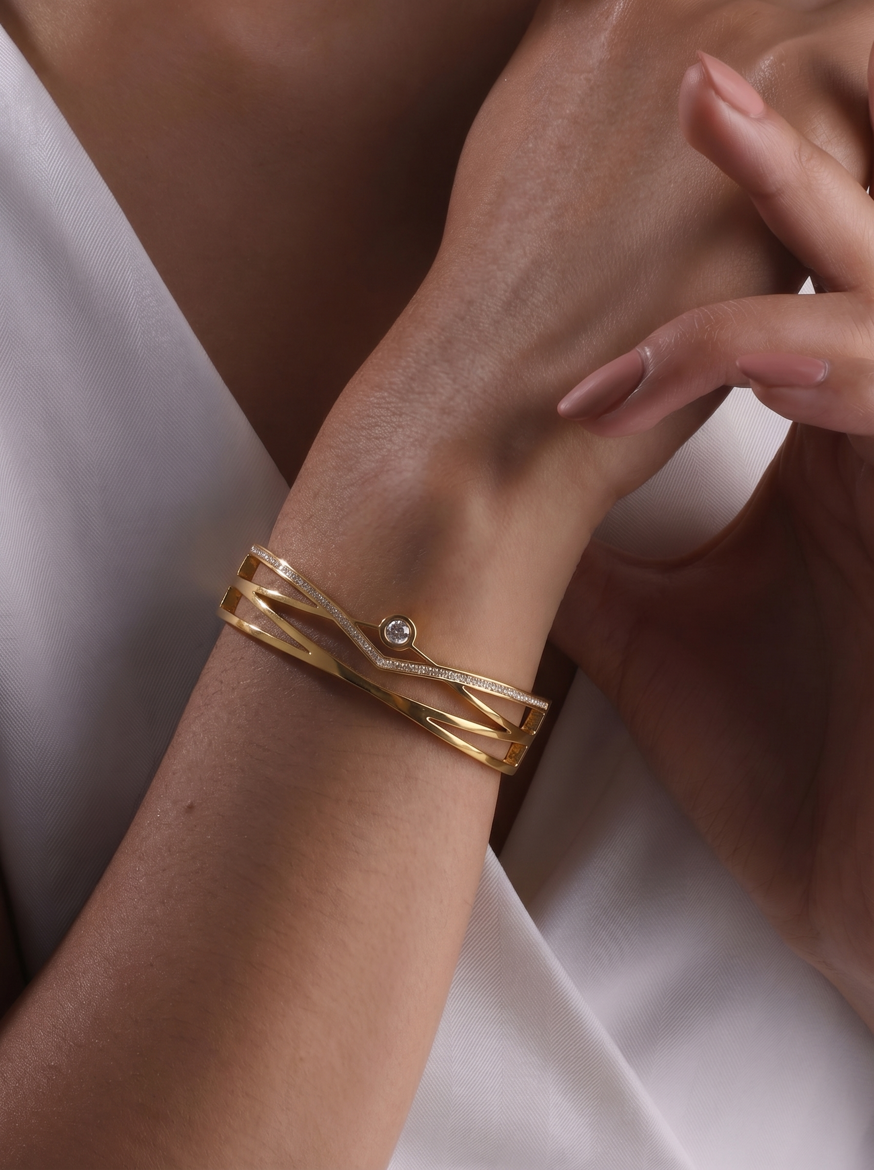 Chevron Crystal Gold Bangle