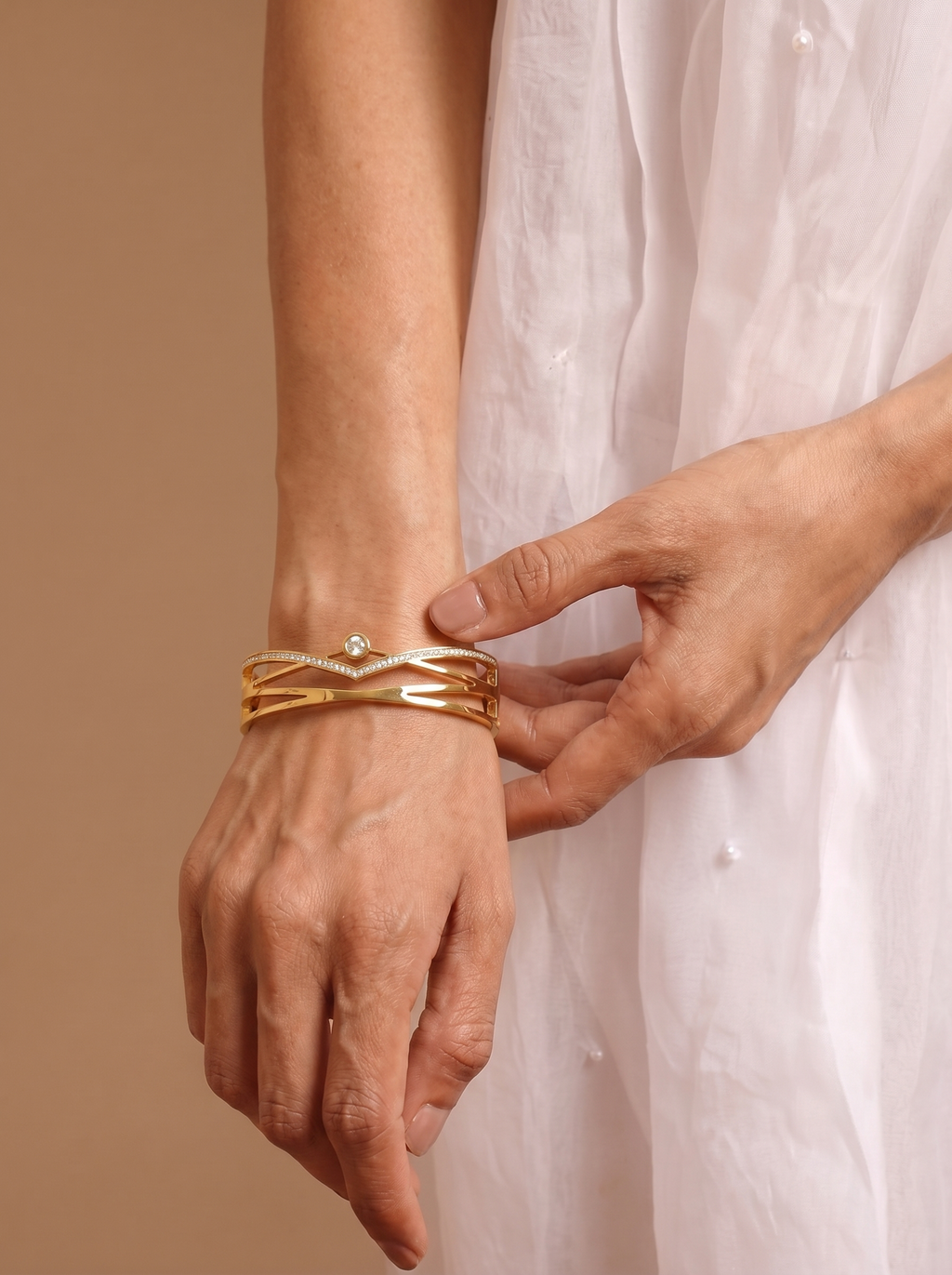 Chevron Crystal Gold Bangle