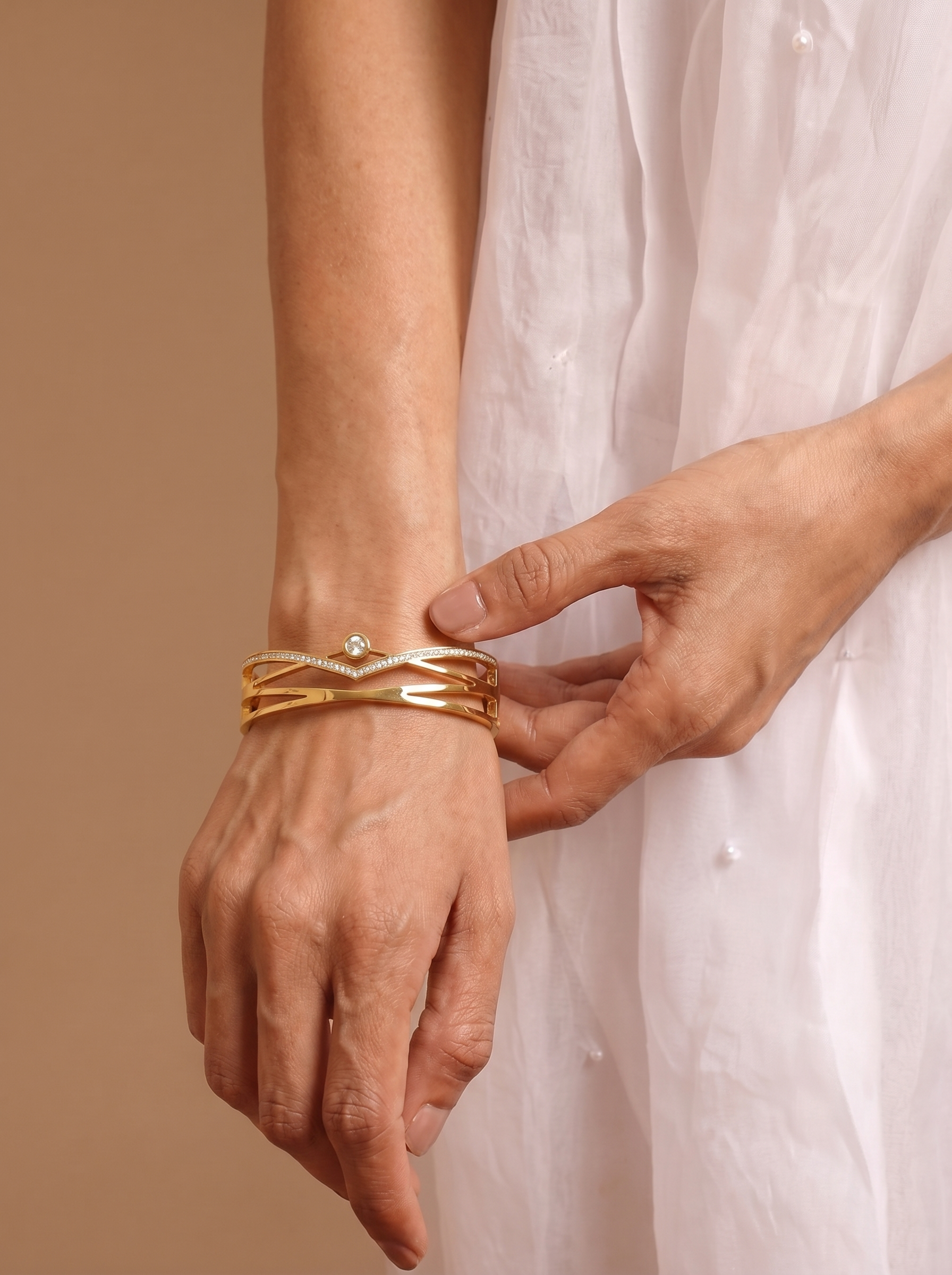 Chevron Crystal Gold Bangle