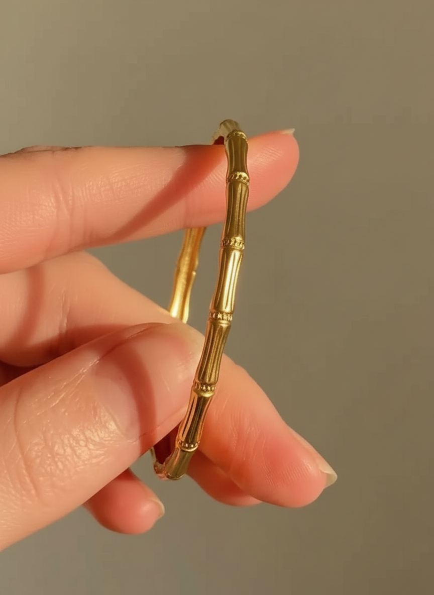 Sculpted Bamboo Gold Bangle