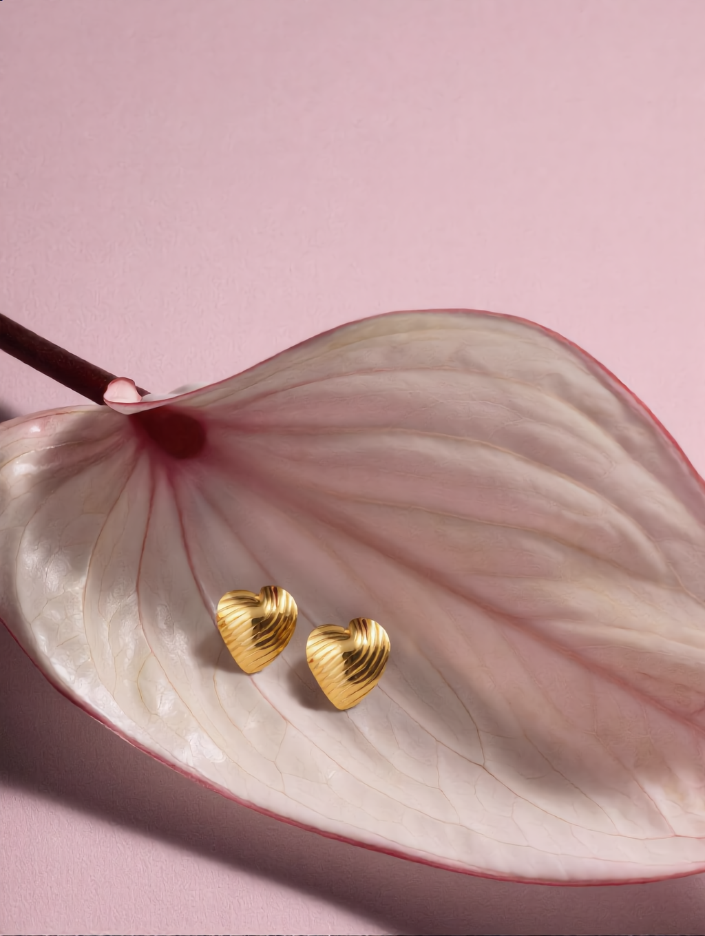 Textured Heart Gold Stud Earrings