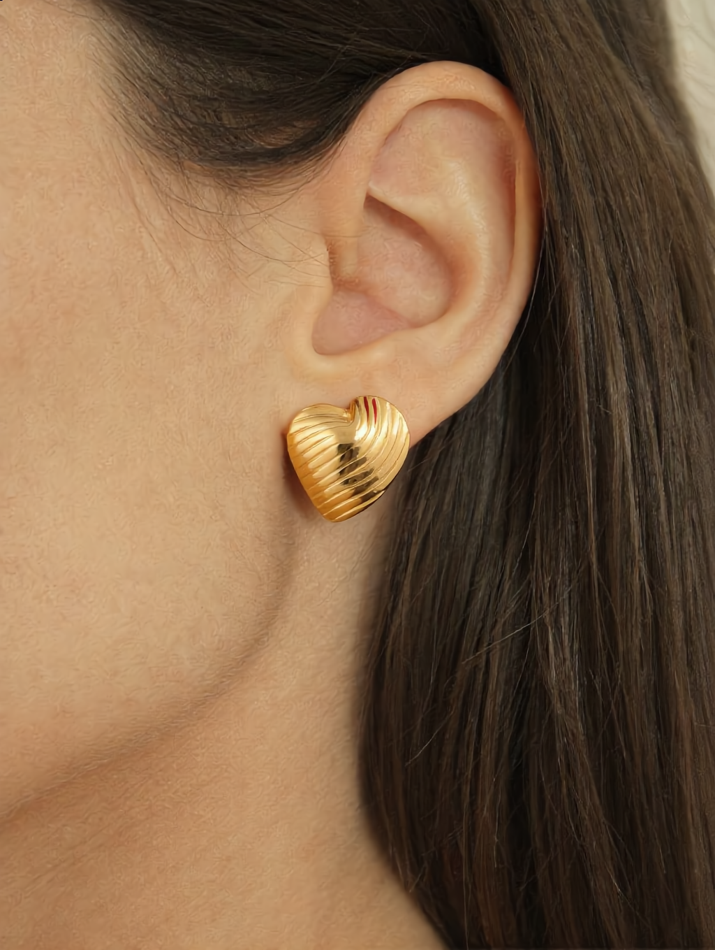 Textured Heart Gold Stud Earrings