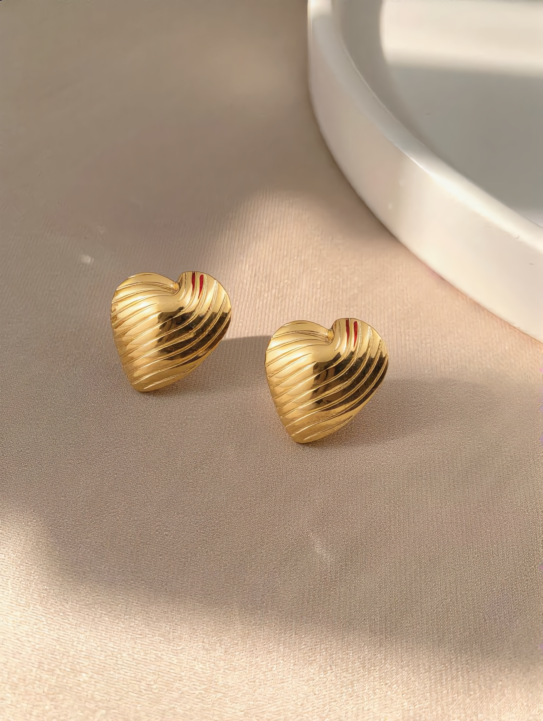 Textured Heart Gold Stud Earrings