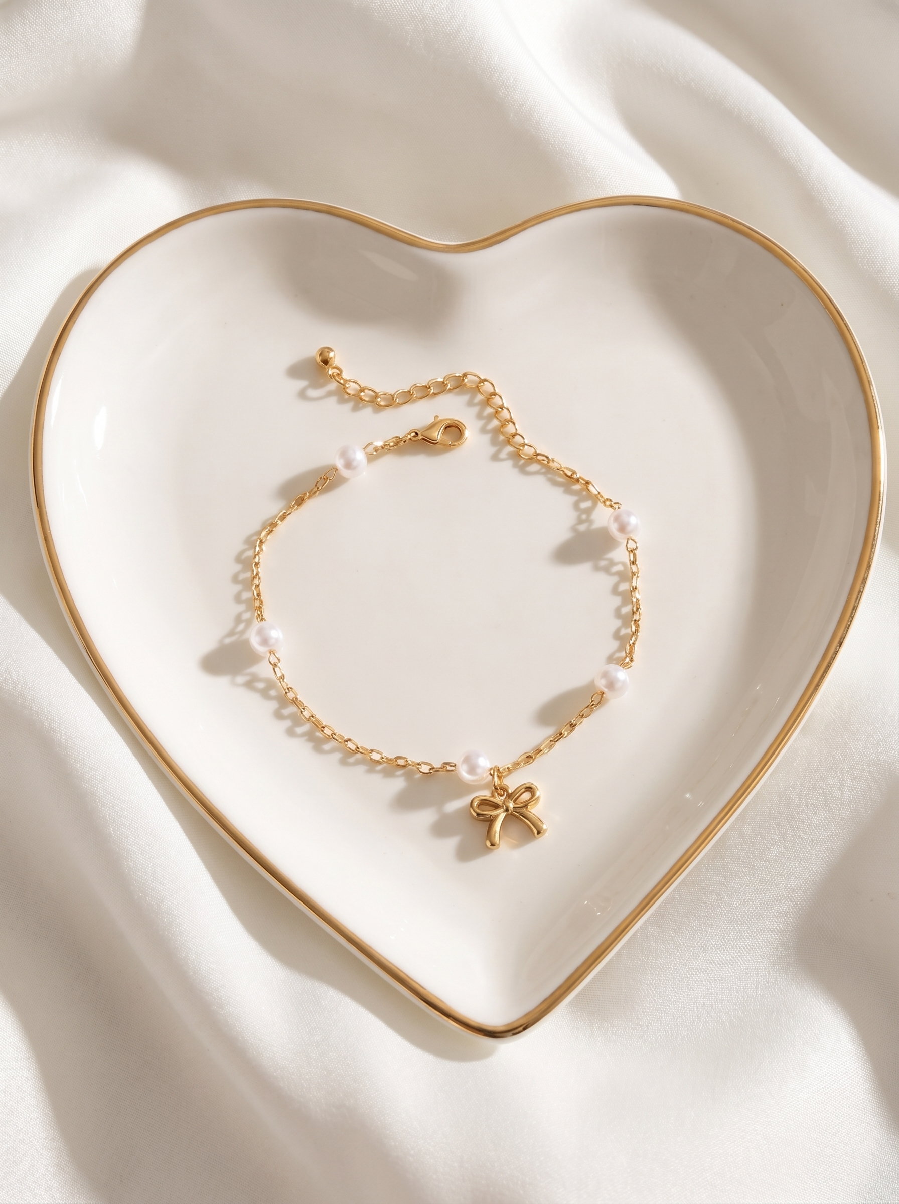 Pearl Bow Charm Bracelet