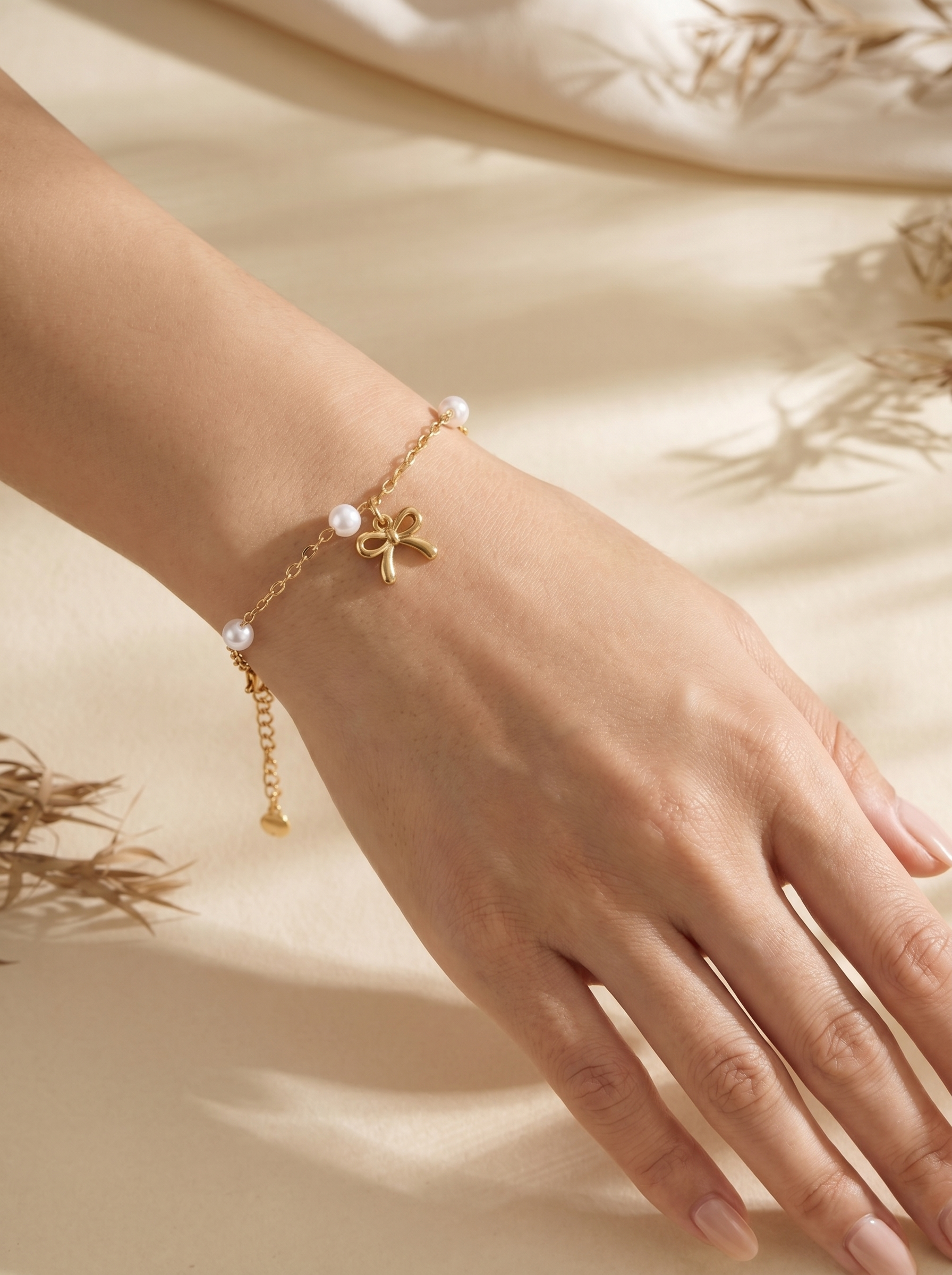 Pearl Bow Charm Bracelet