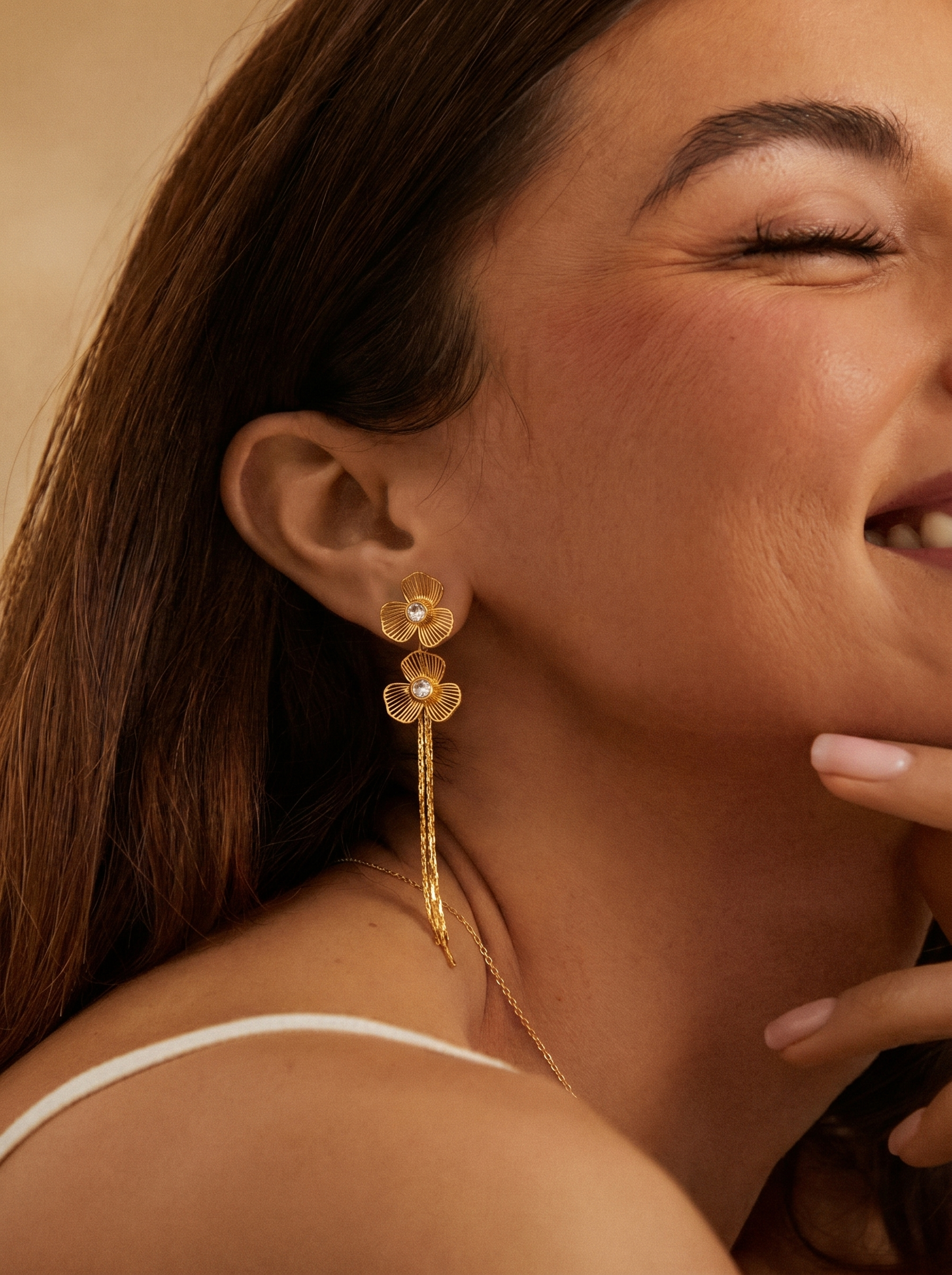 Classic Floral Dangler Chain Gold Earrings
