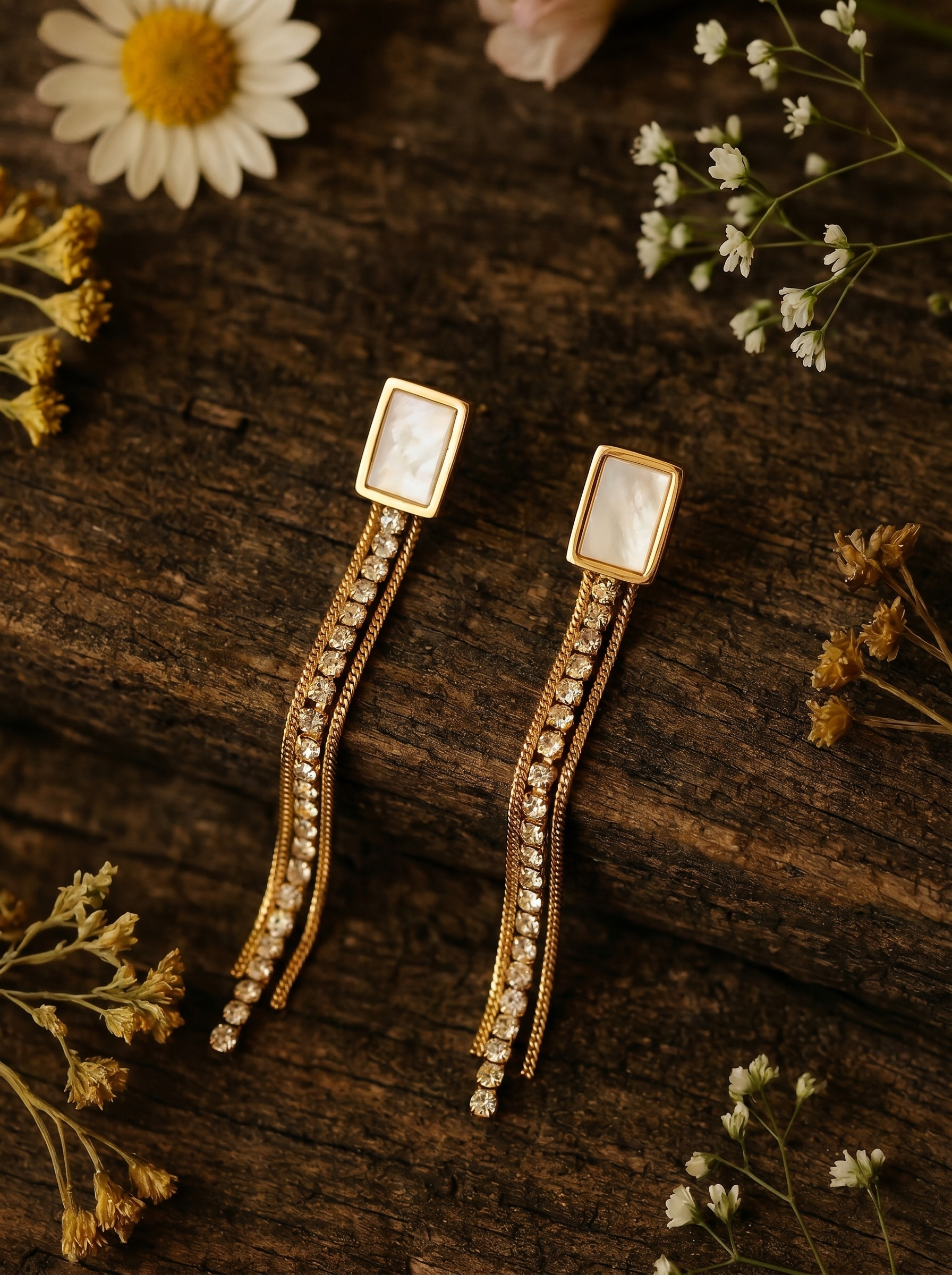 Modern Crystal Tassel Gold Dangler Earrings