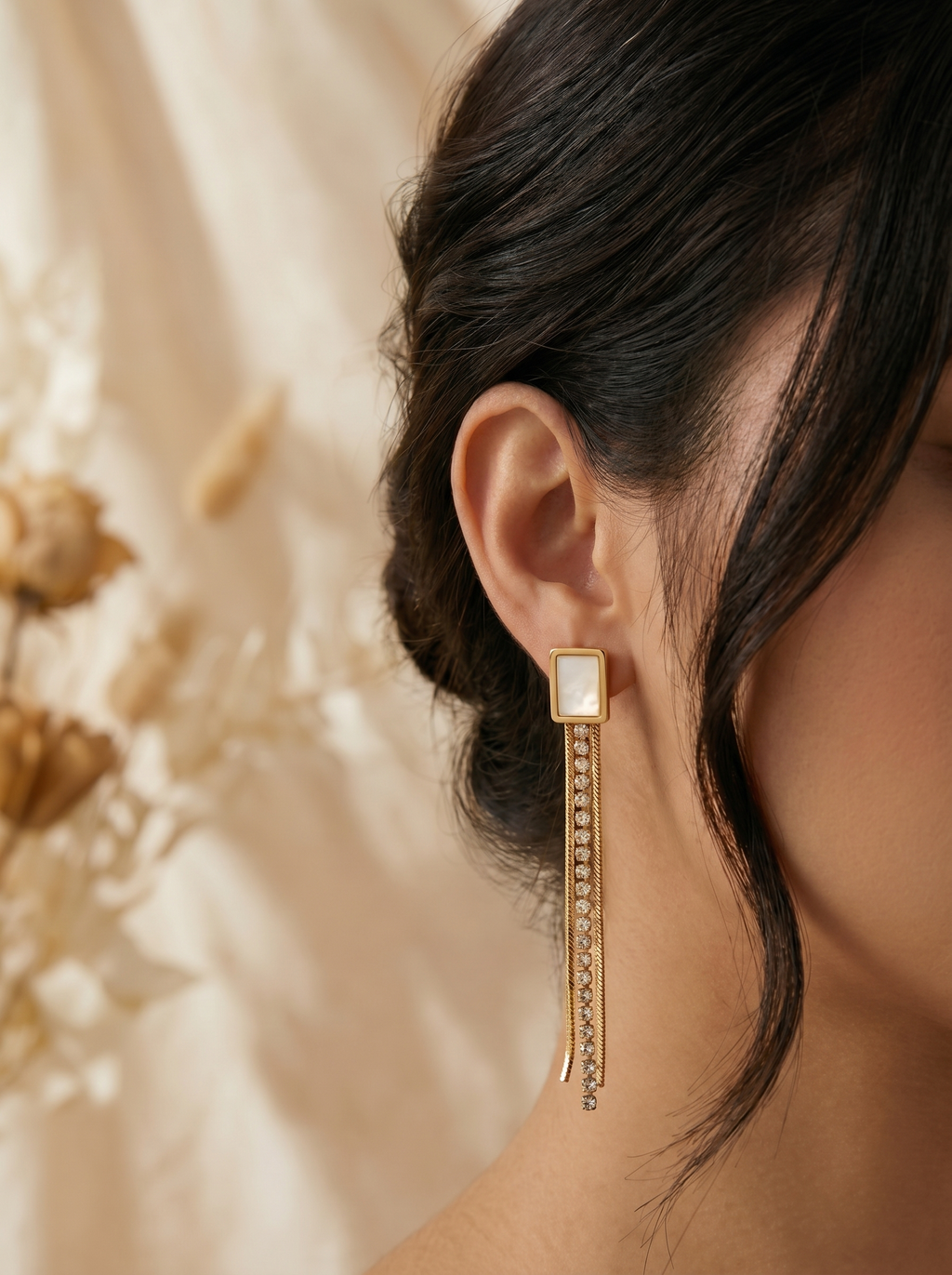 Modern Crystal Tassel Gold Dangler Earrings