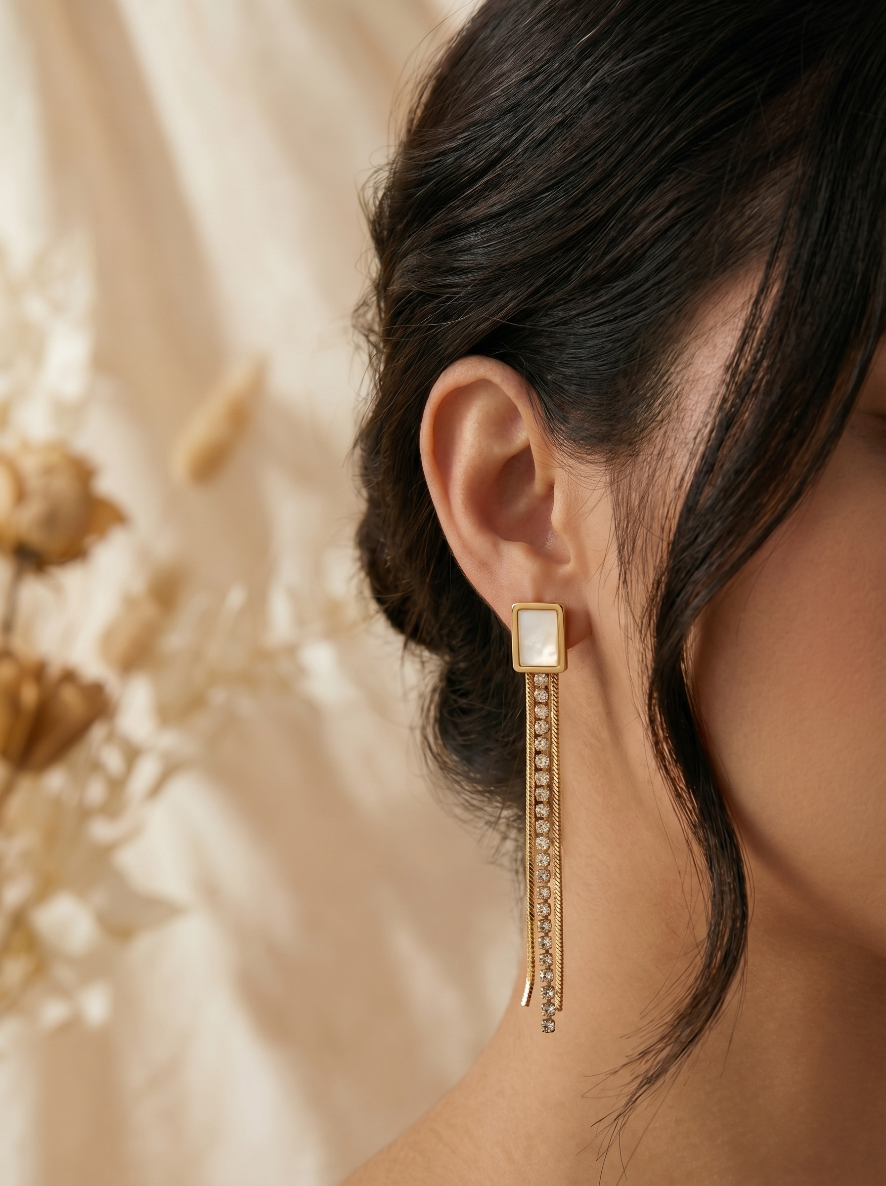 Modern Crystal Tassel Gold Dangler Earrings
