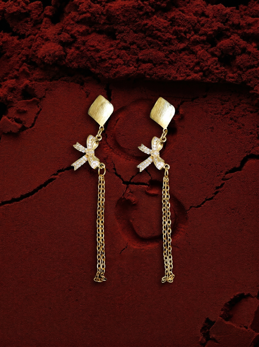 Modern Crystal Bow Chain Dangler Earrings