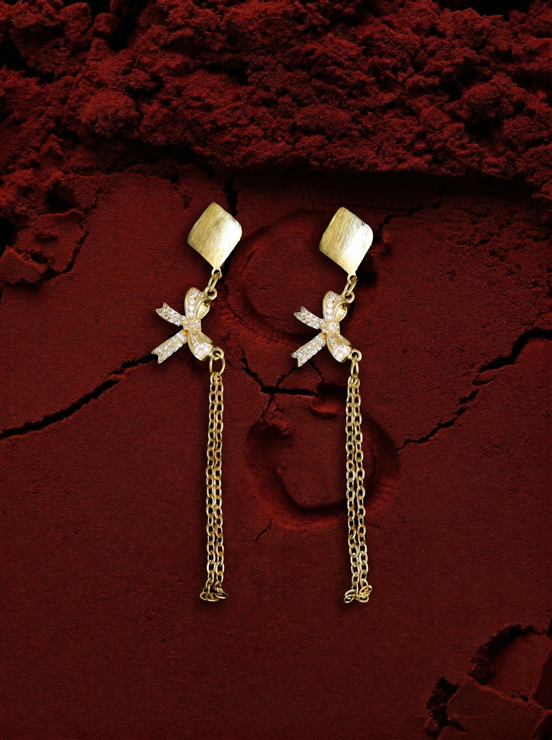 Modern Crystal Bow Chain Dangler Earrings
